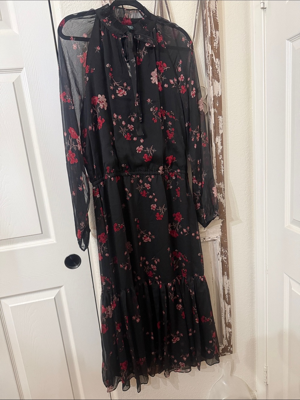 Lauren Ralph Lauren Black Maxi Dress with Red Floral Print
